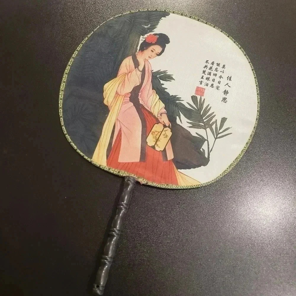 Vintage Chinese/Japanese Hand Painted Silk Paddle Fan
